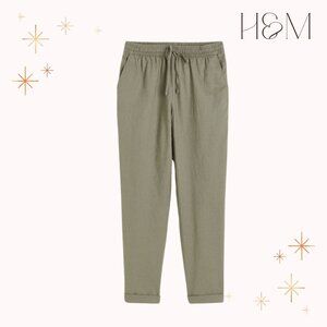 H&M Linen-blend Joggers Khaki Green size S
